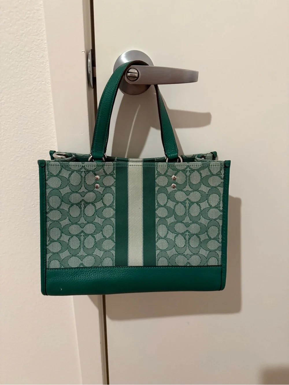 Coach Green Signature Stripe Canvas Tote